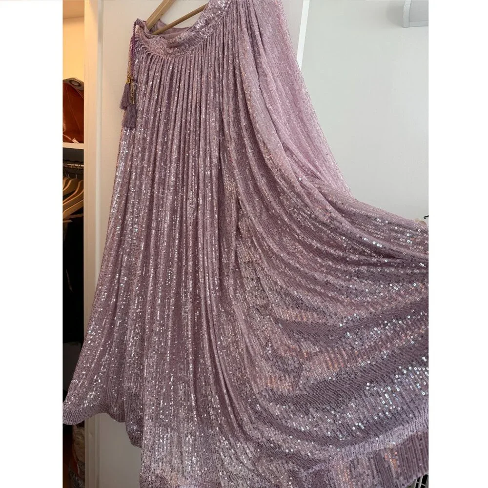 Lavender Sequins Lehenga with Shimmer Attached Dupatta - Picture 4 of 12